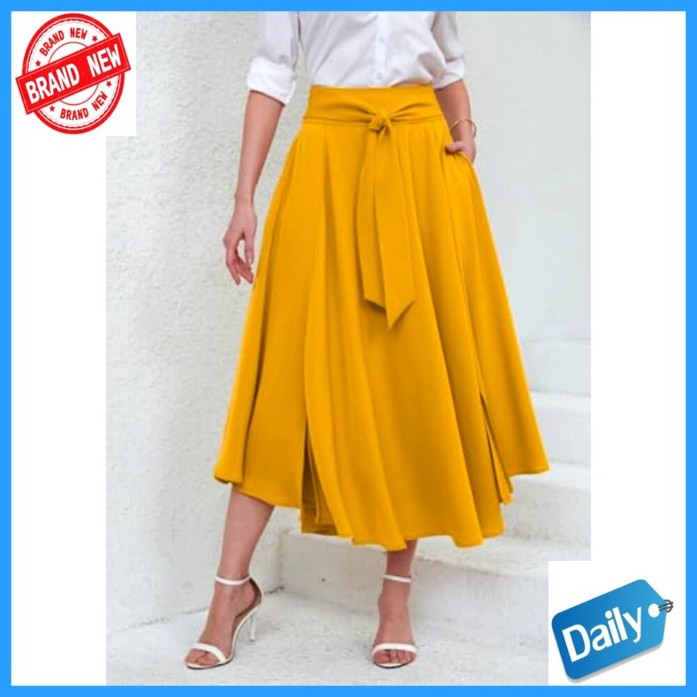 High Waisted Maxi Skirt with Side Slit Pockets Bohemian Style - Picture 4 of 7